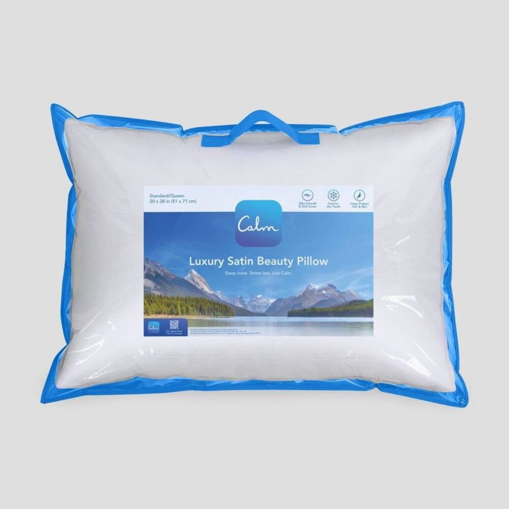 Open Box - Calm -  Jumbo Medium Density Satin Bed Pillow White White